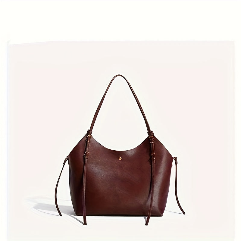 Elegant Vintage Tote Bag for Women - Large Capacity, Buckle Closure, Removable Strap, Fabric Lining, Edge Paint Detail, Professional Clean, Versatile Shoulder Bag - Baigou Production Area