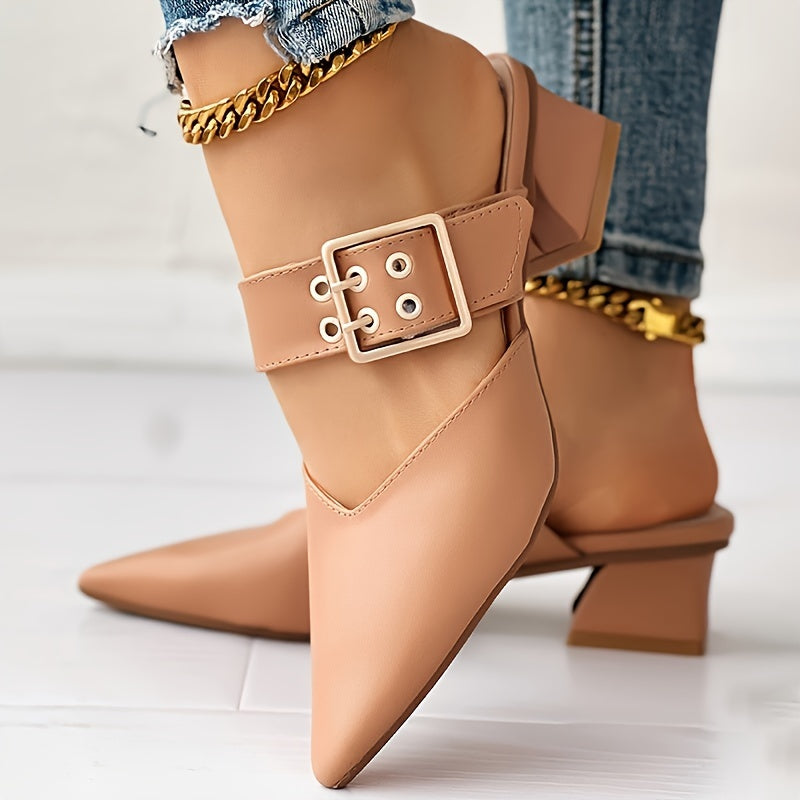 Chic Womens Mary Jane Shoes - Fashionable Solid Color, Slip-On Buckle, Pointed Toe, Block Heel, Elegant & Comfortable Design