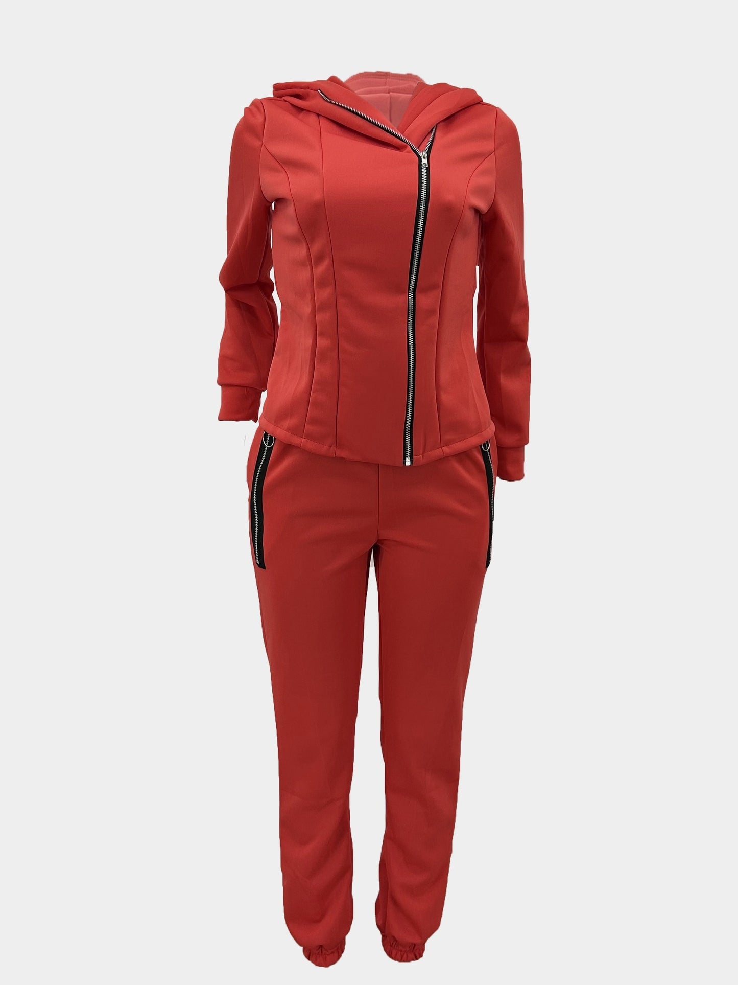 Chic Casual Women's Two-Piece Set - Cozy Knit Zip Hoodie & Joggers, Perfect Fall/Winter Outfit, Easy Care & Durable