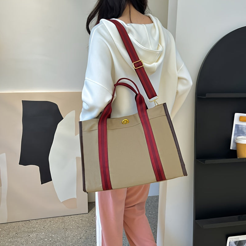 Canvas Tote Bag For Women, Vintage Style Shoulder Handbag, Large Capacity Casual Commuter Crossbody Bag