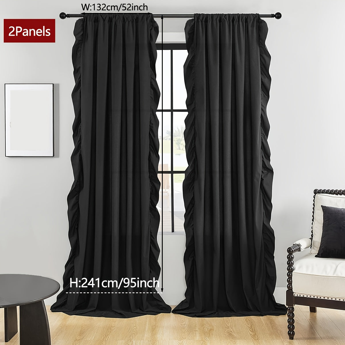 2-Panel French Romantic Ruffled Semi-Blackout Curtains - Elegant White Bay Window Balcony Decor for Living Room and Bedroom - Country Chic Home Decor with Soft Ruffles and Easy Hang Design