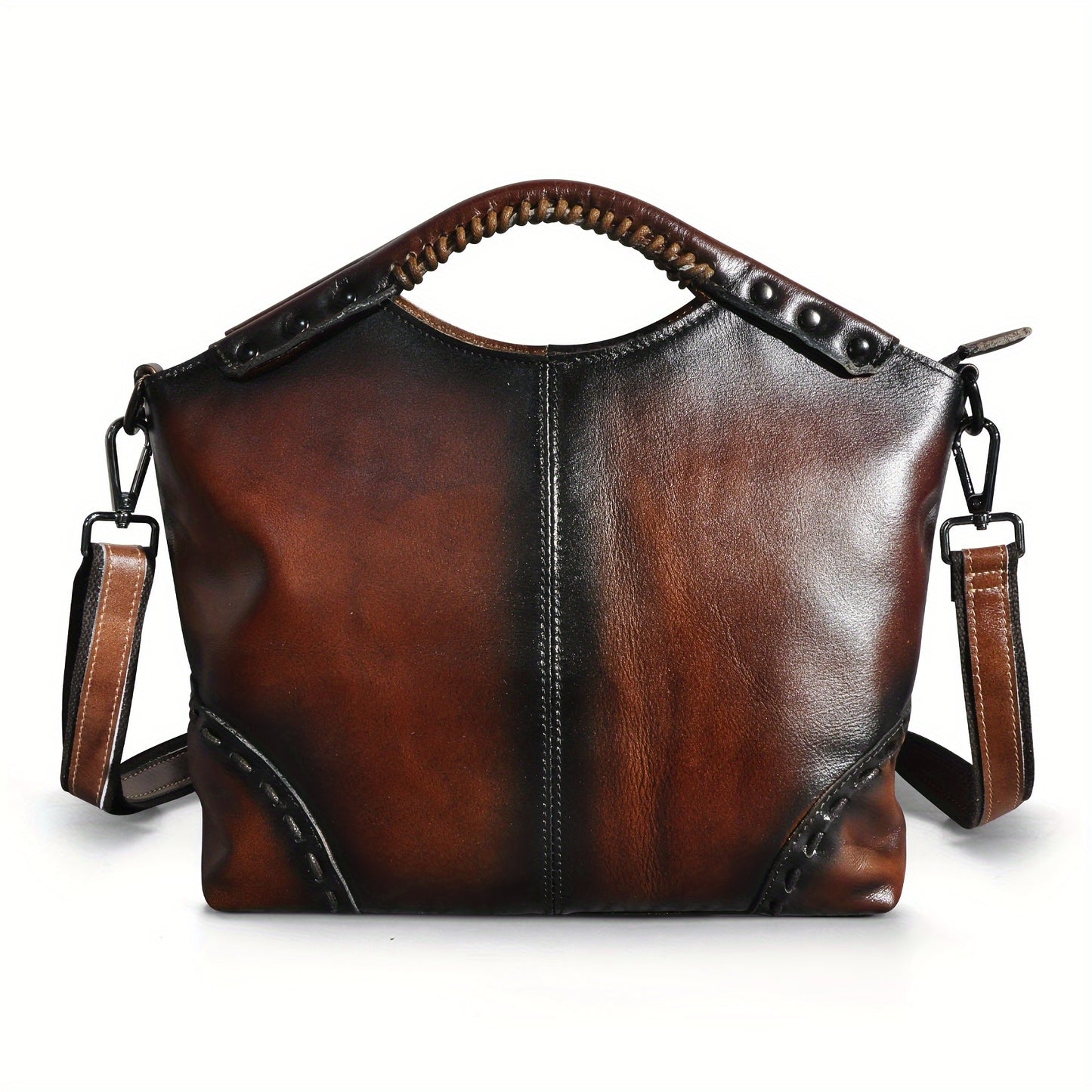 Vintage-Inspired Crazy Horse Leather Satchel Tote Bag for Women - Durable, Stitched, and Spacious with Removable Strap, Adjustable Shoulder Strap, and Polyester Lined Zippered Interior - Perfect for Work, School, or Daily Use