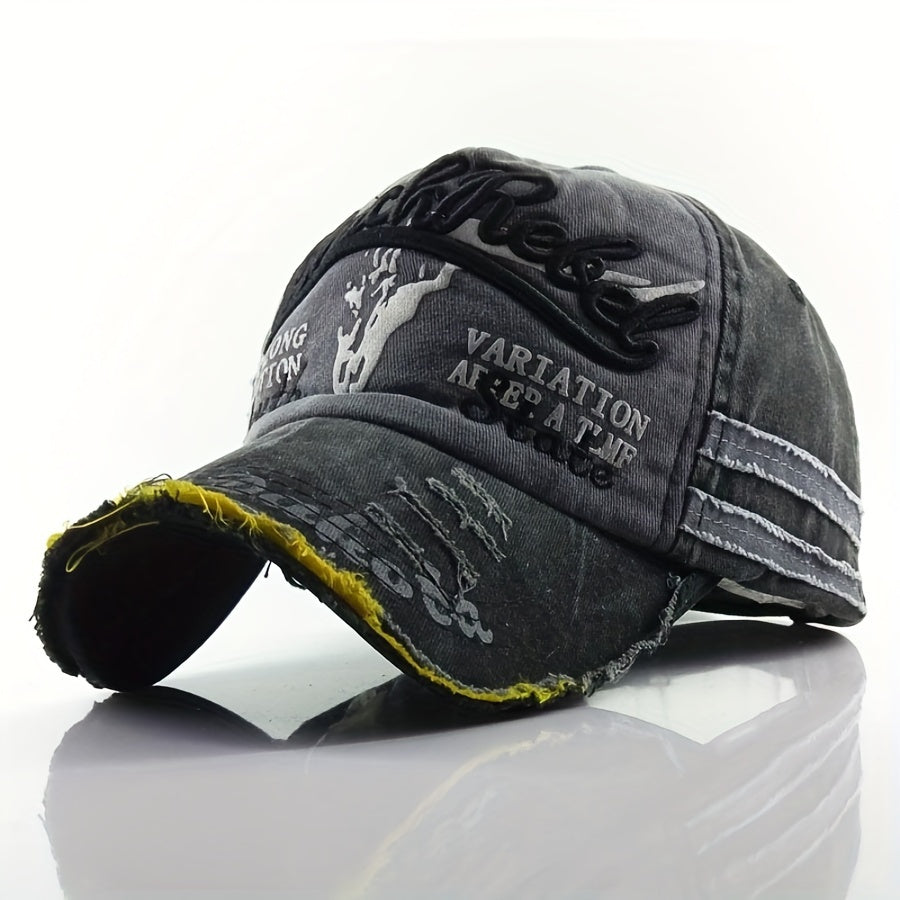 One Fashionable Men's Denim Baseball Cap - Stylish Letter Pattern Embroidery, Ventilation Holes, Perfect for Daily Street Life, Casual Outings, and Outdoor Activities