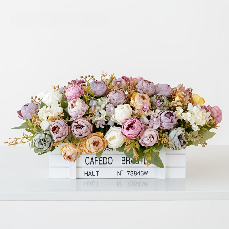 Boho-Chic Faux Peony & Hydrangea Arrangement - Artificial Floral Centerpiece for Living Room Decor, Fabric Home Accent
