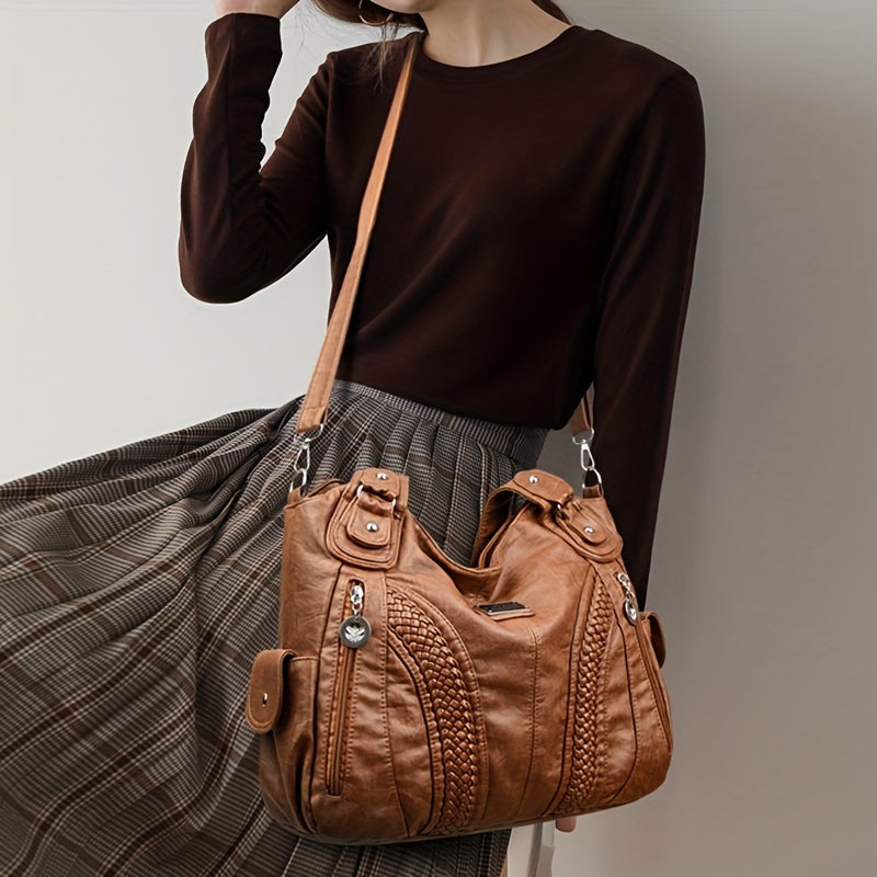 Stylish Vintage Tote Handbag for Women - Faux Leather, Removable Strap, Zipper Closure, Polyester Lined, Casual Shoulder Bag with Simple Fashion Design - Perfect for Daily Use, Travel, and Outdoor Activities