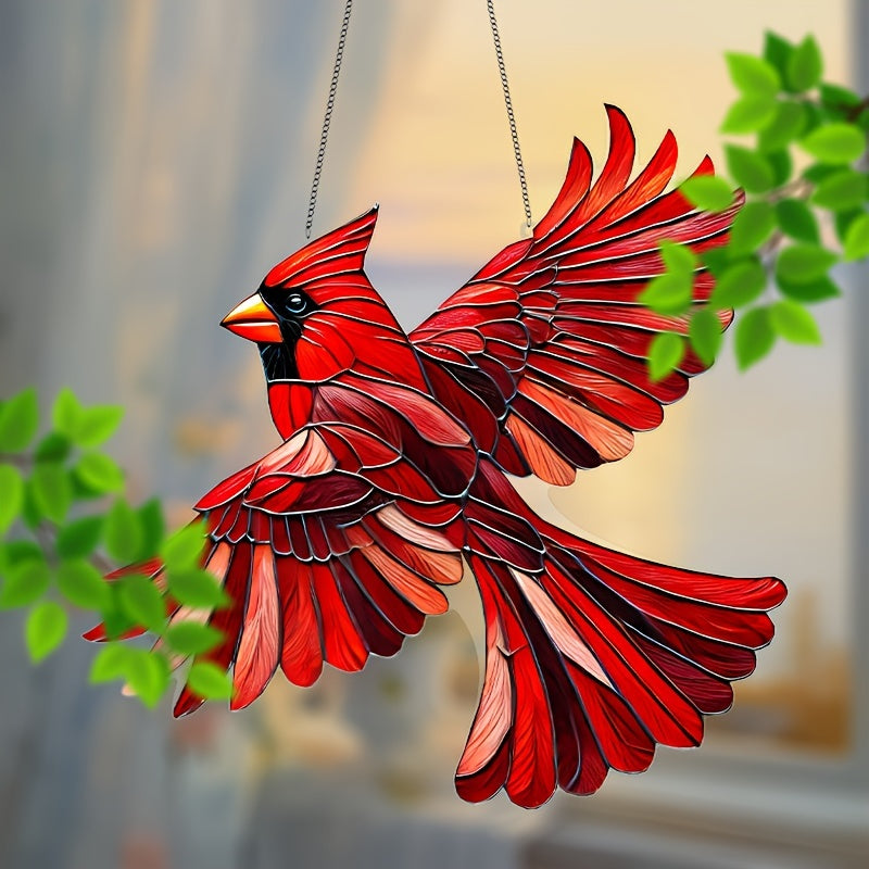 Christmas Cardinal Bird Suncatcher - 8" Hanging Animal Decoration, Gift for Mom, Birthday Present for Her, Inspiring Retirement Gifts for Women, Holiday Home & Wall Decor, Festive Room Ornament