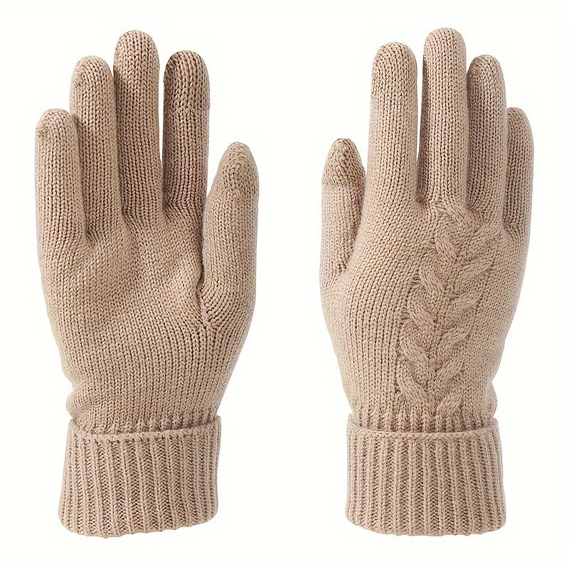 Touch Screen Winter Gloves for Women - Full Finger Knitted Acrylic Thermal Gloves with Thick Fleece Lining, Elastic Cuff, Warm and Decorative for Outdoor Activities