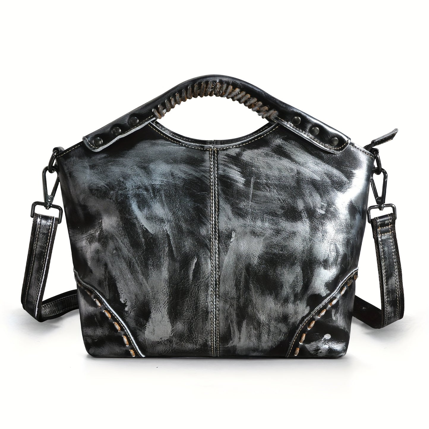 Vintage-Inspired Crazy Horse Leather Satchel Tote Bag for Women - Durable, Stitched, and Spacious with Removable Strap, Adjustable Shoulder Strap, and Polyester Lined Zippered Interior - Perfect for Work, School, or Daily Use