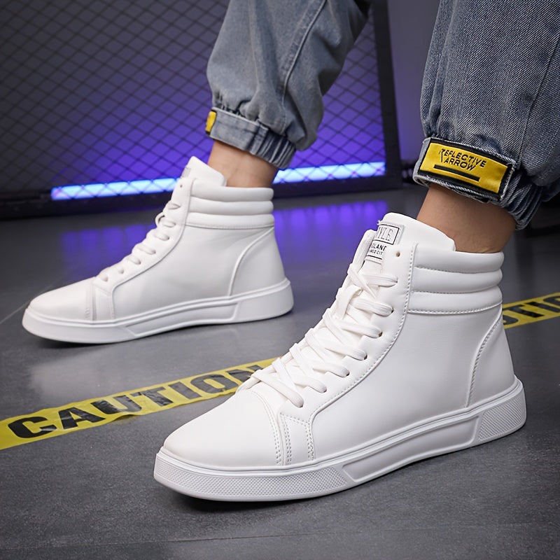 Comfy Men's High Top Solid Skate Shoes - Non Slip Casual Lace Up Sneakers for Outdoor Activities