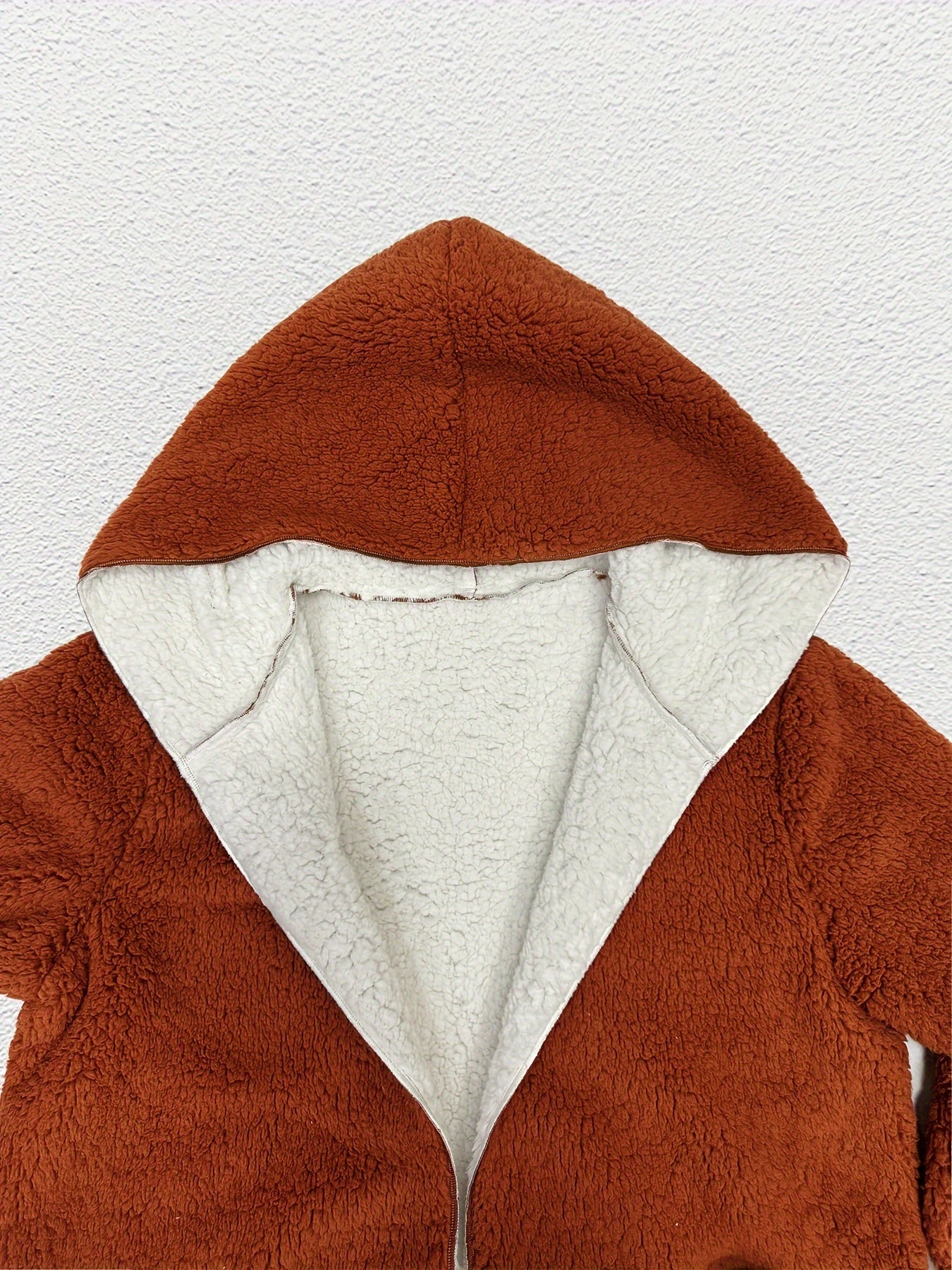 Color Block Open Front Hoodie Sherpa Coat, Casual Long Sleeve Coat For Fall & Winter, Women's Clothing