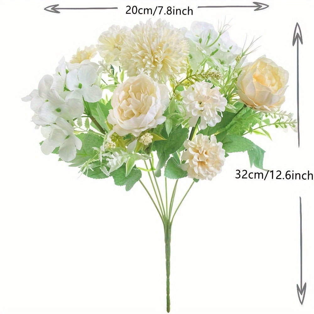 4pcs Silk Peony & Hydrangea Bouquets - Realistic Artificial Flowers for Wedding Decor, Table Centerpieces & Home Garden