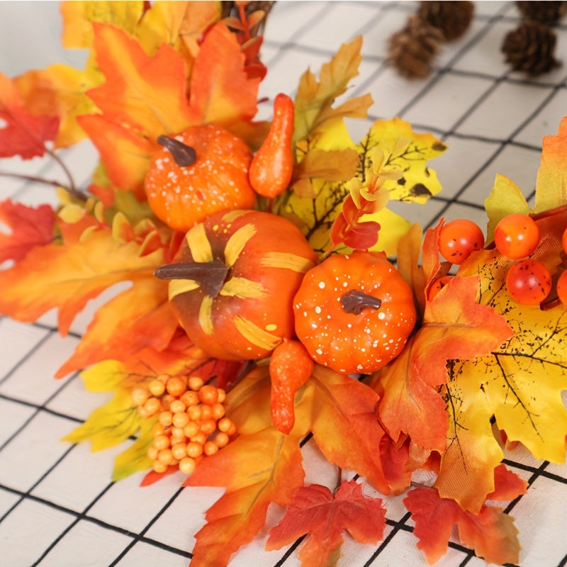 Autumn Harvest 15.8" Artificial Pumpkin & Maple Leaf Wreath - Perfect for Thanksgiving, Halloween, and Christmas Decor | Versatile Indoor/Outdoor Wall Hanging