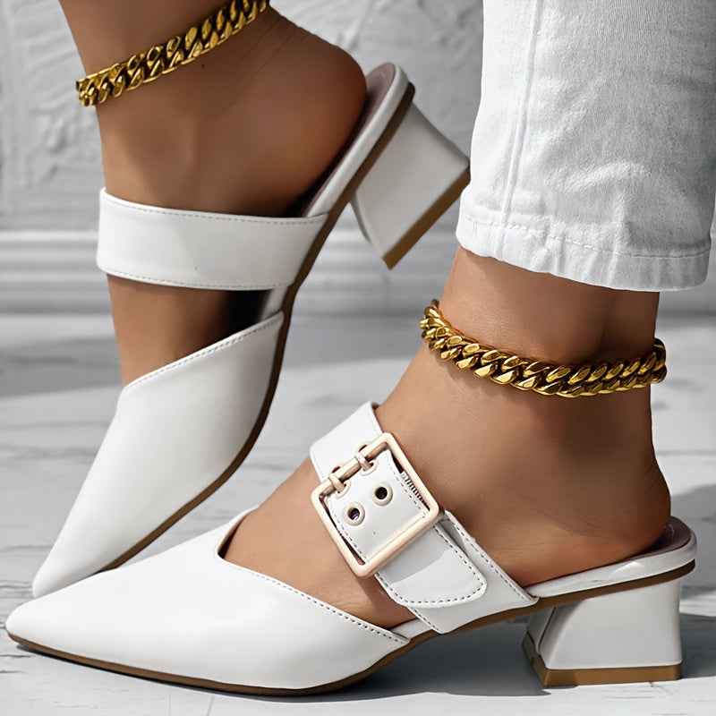 Chic Womens Mary Jane Shoes - Fashionable Solid Color, Slip-On Buckle, Pointed Toe, Block Heel, Elegant & Comfortable Design