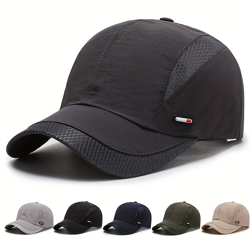 Spring/Summer Breathable Mesh Snapback Baseball Cap - Men's Sporty Dad Fishing Hat with Adjustable Strap and Classic Black Color - Perfect for Outdoor Activities