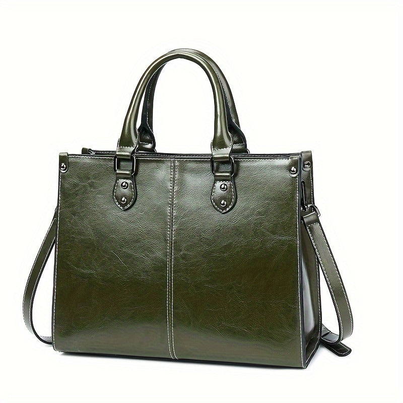 Luxurious European-Style Genuine Leather Tote Bag for Women - Totes with Versatile Shoulder Strap, Zip Closure, Edge Painted, Oil Wax Finish - High-Quality, Durable, Easy-to-Care Handbag with Style Guide