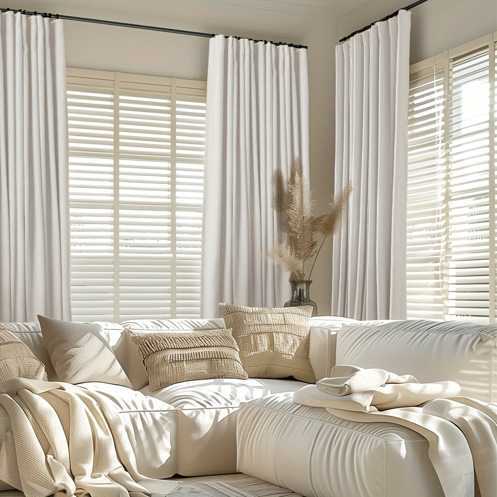 2 Panels 100% Blackout Linen Textured Curtains - Complete Darkness & Thermal Insulation - Natural Elegance for Bedroom & Living Room - Includes Clip Rings or Rod Pocket Options