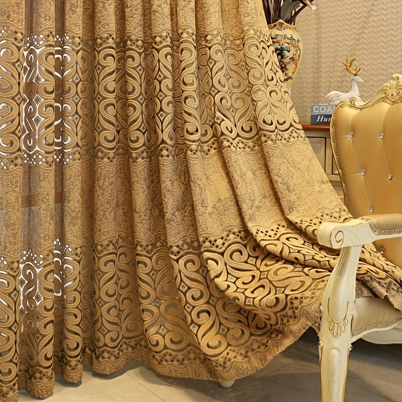 1pc Luxurious European-Style Thickened Jacquard Curtain - Elegant Window Sheer for Living Room, Bedroom, Balcony with Vintage Pattern, Soft Texture, and Home Decor Enhancement - Easy to Install and Maintain