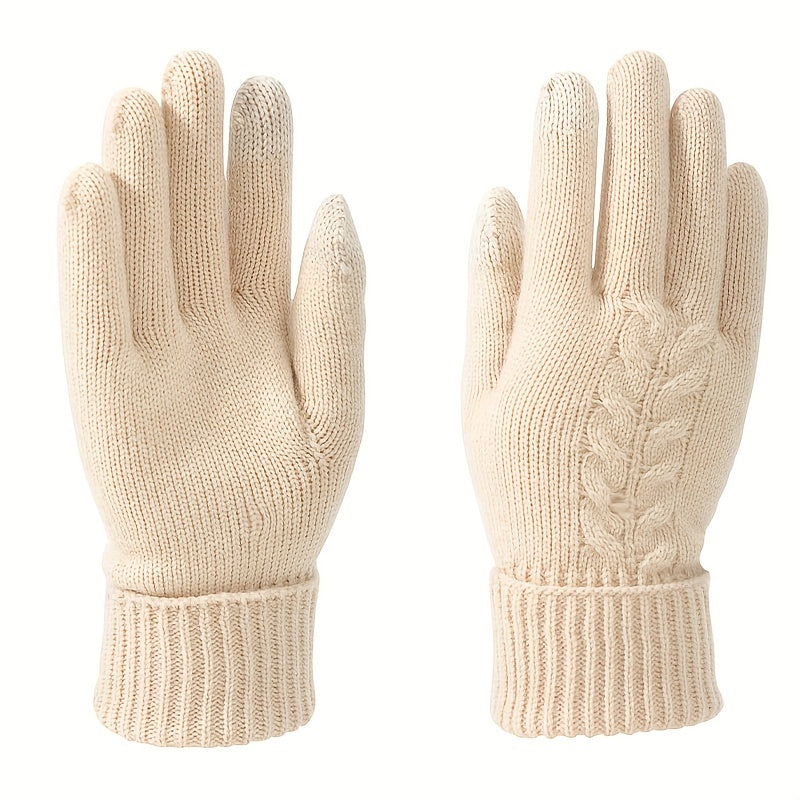 Touch Screen Winter Gloves for Women - Full Finger Knitted Acrylic Thermal Gloves with Thick Fleece Lining, Elastic Cuff, Warm and Decorative for Outdoor Activities