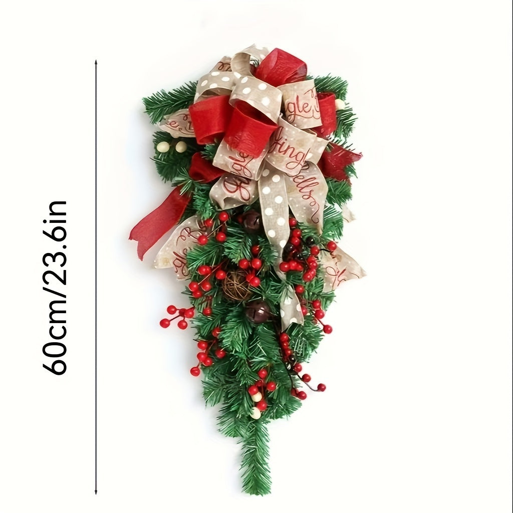 Elegant 23.62" Christmas Wreath - Perfect for Front Door, Wall & Window Decor | No Power Needed, Feather-Free Plastic, Christmas Decor