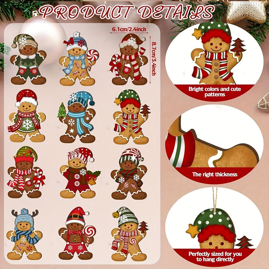 24pcs Gingerbread for Man Christmas Ornaments - Cute Wooden Holiday Tree Decorations, Perfect for Family & Friends Party, Room and Kitchen Festive Hanging Decor, for Christmas
