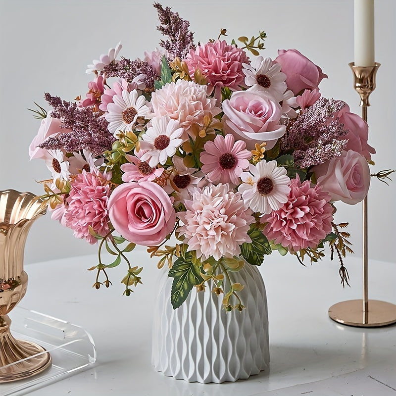2pcs Artificial Faux Peony Rose Silk Flowers with Hydrangea Accents - Versatile Wedding & Engagement Floral Decor for Home, Living Room, Holiday & Year-Round Decor