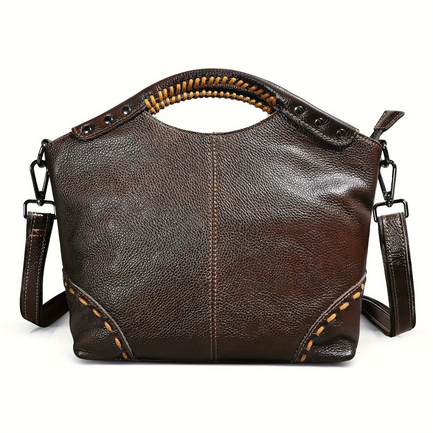 Vintage-Inspired Crazy Horse Leather Satchel Tote Bag for Women - Durable, Stitched, and Spacious with Removable Strap, Adjustable Shoulder Strap, and Polyester Lined Zippered Interior - Perfect for Work, School, or Daily Use