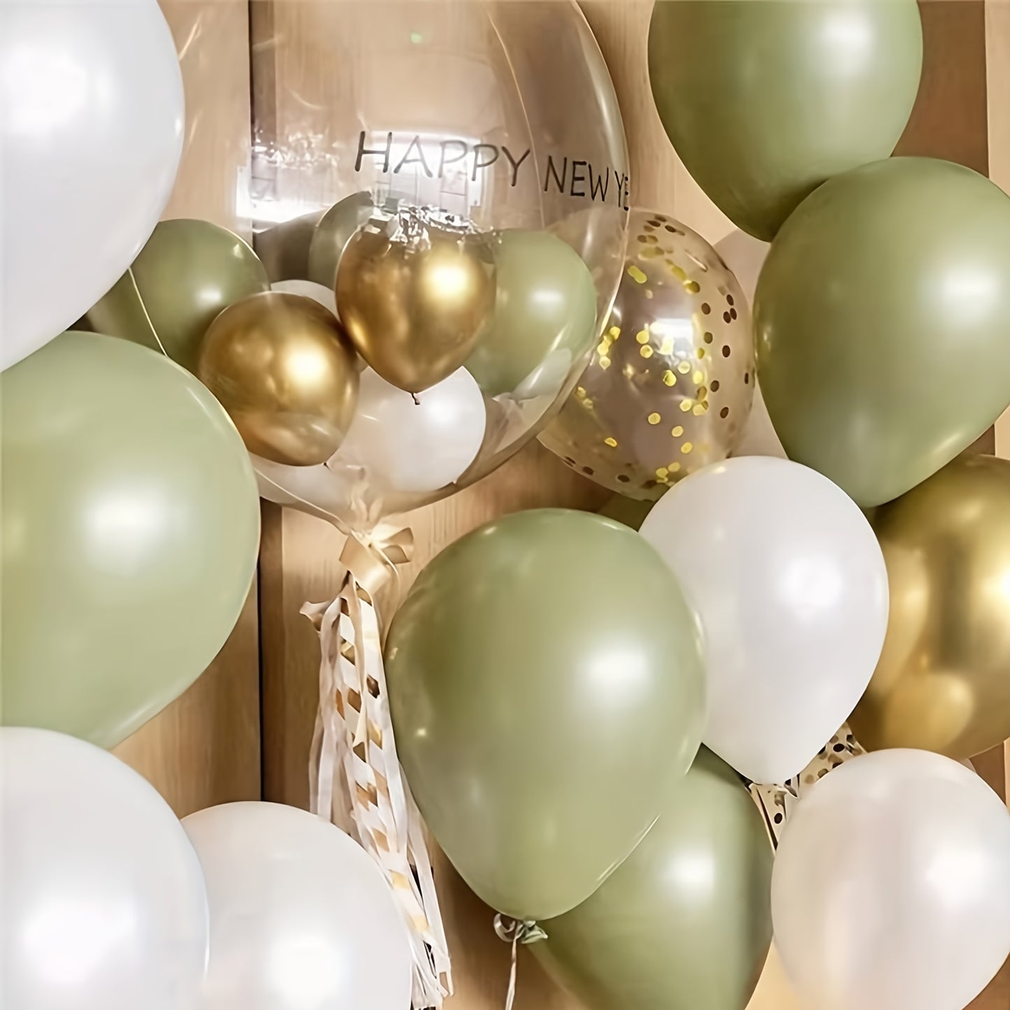 15pcs Vintage Green Golden White Balloon Set - Elegant Decor for Festive Occasions - Premium Quality, Versatile Usage - Perfect for Birthdays, Weddings, Holidays & More - Indoor/Outdoor Scene Arrangement, Unforgettable Gatherings, Thoughtful Easter Gift