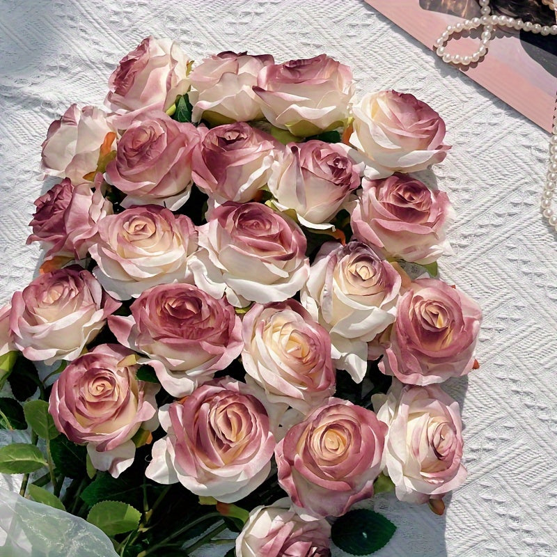 12pcs Artificial Roses, Faux Flowers, Simulation Flower for Living Room, Bedroom, Wedding Bouquet, Office, House DIY Decor, Fake Flowers for Vase Decoration, Room Decor, Home Decor