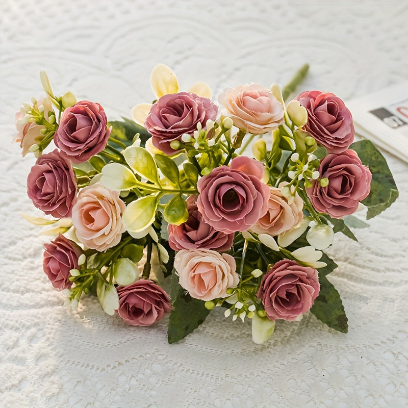 Artificial Silk Rose Bouquets for Home Decor - All-Season Faux Flowers for Living Room, Christmas, Halloween, Easter, Hanukkah, Thanksgiving Decorations, DIY Wedding & Event Centerpieces, No Container Included