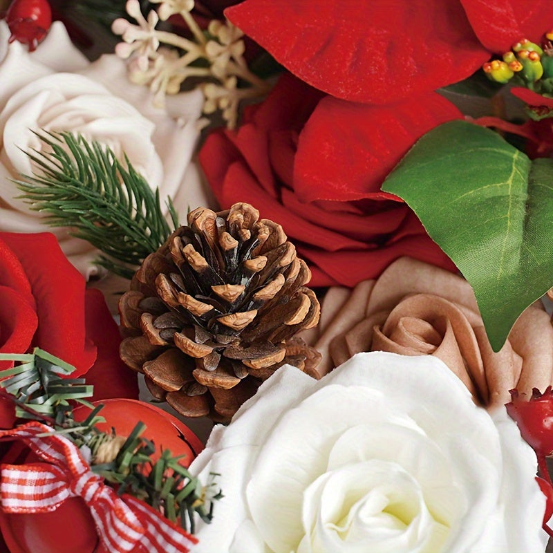 Artificial Christmas Flowers Set, Red Roses & Greenery, DIY Wedding Bouquet, Centerpiece, Home & Kitchen Decor, Plastic, All-Season, for Living Room, Christmas, Halloween, Easter, Thanksgiving, St. Patrick's Day, Rose Type, Tabletop Display, No Power Requ