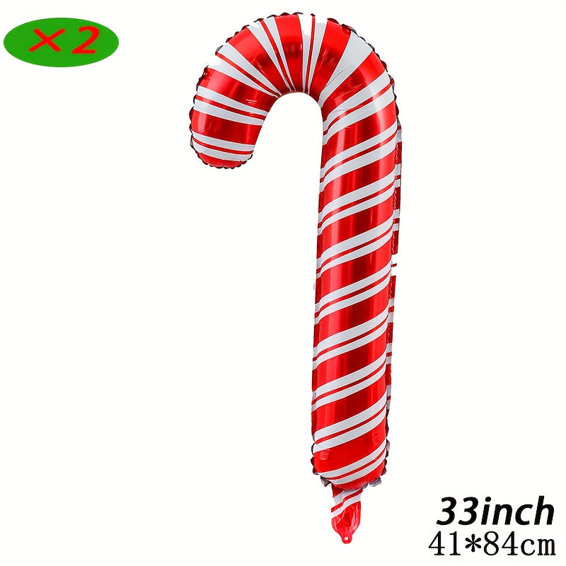 2pcs 33-Inch Extra Large Cane Aluminum Film Balloons - Vibrant Christmas Party Decorations with Durable Cane Handles - Perfect for Indoor Outdoor Festive Celebration Props