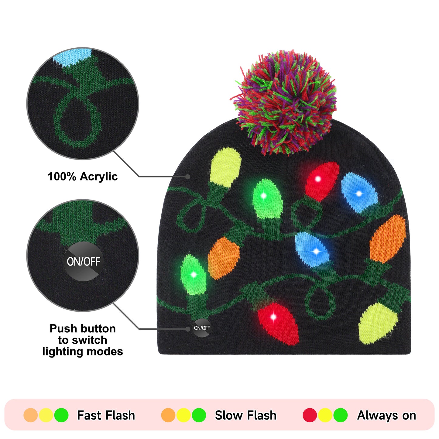 4 Pack LED Light up Christmas Beanie Hats Xmas Knitted Hat Unisex Winter Hat Flashing Cap for Adults Kids Christmas New Year