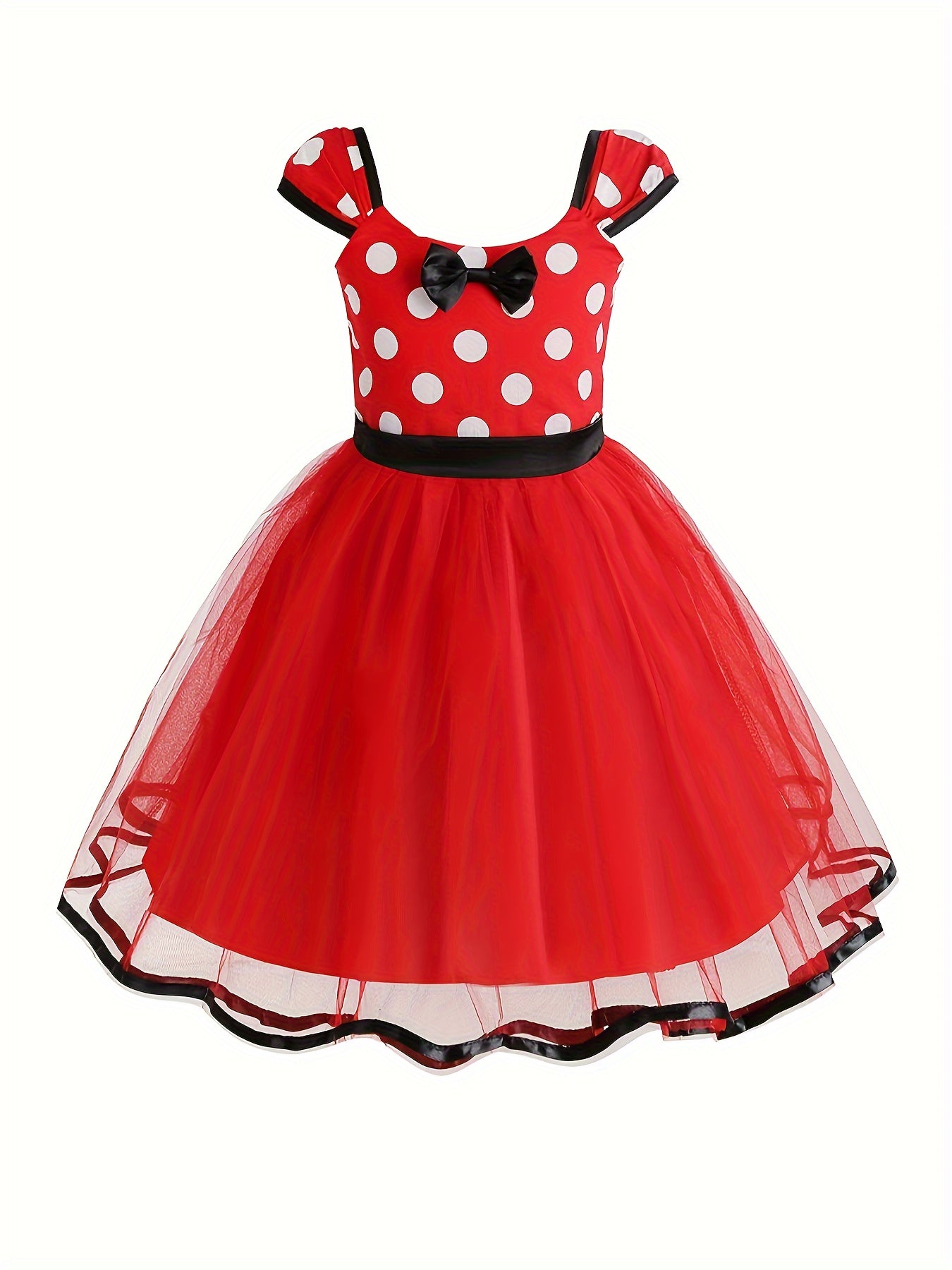 Adorable Girls Bow Tutu Dress - Colorful Polka Dot Print & Layered Dreamy Mesh - Perfect for Parties, Performances, & Birthday Celebrations - A Fashionable, Playful, & Comfortable Gift Choice