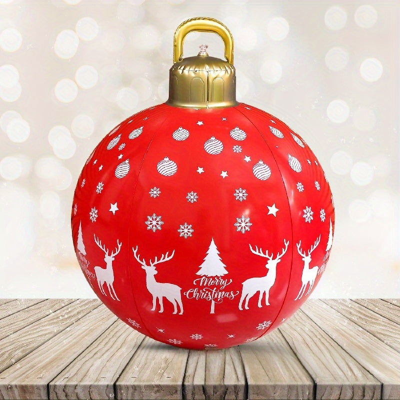 24-inch Large PVC Inflatable Christmas Ball, Firmly Standing Outdoor Decoration for Yard and Swimming Pool Holiday