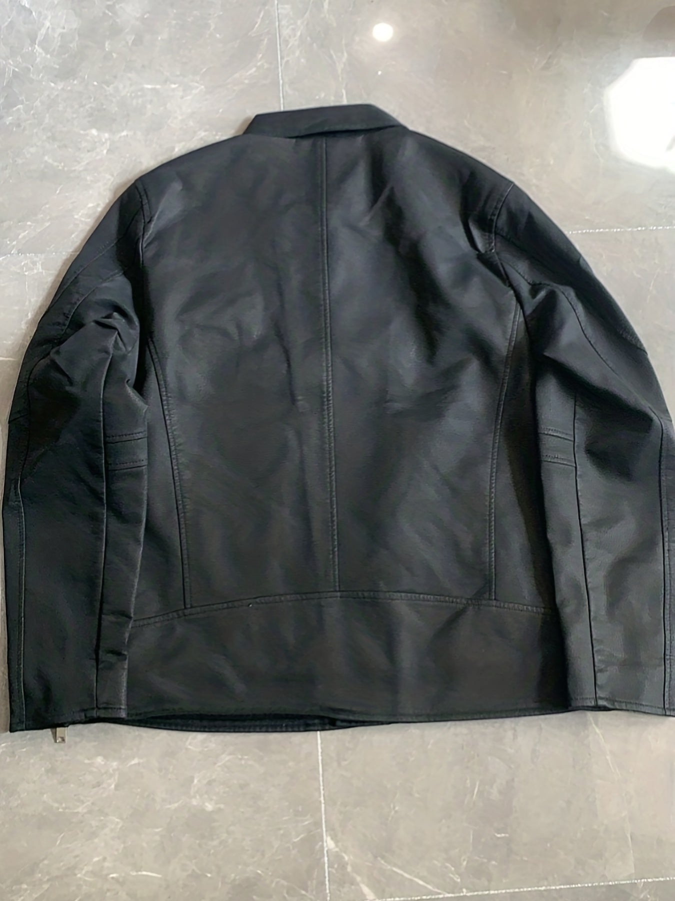 Mens Long Sleeve Lapel Thermal PU Leather Jacket with Zipper Pocket - Water-Resistant, Windproof, and Warm for Fall and Winter Outdoor Activities - Perfect for Casual Weekend Getaways and Going Out