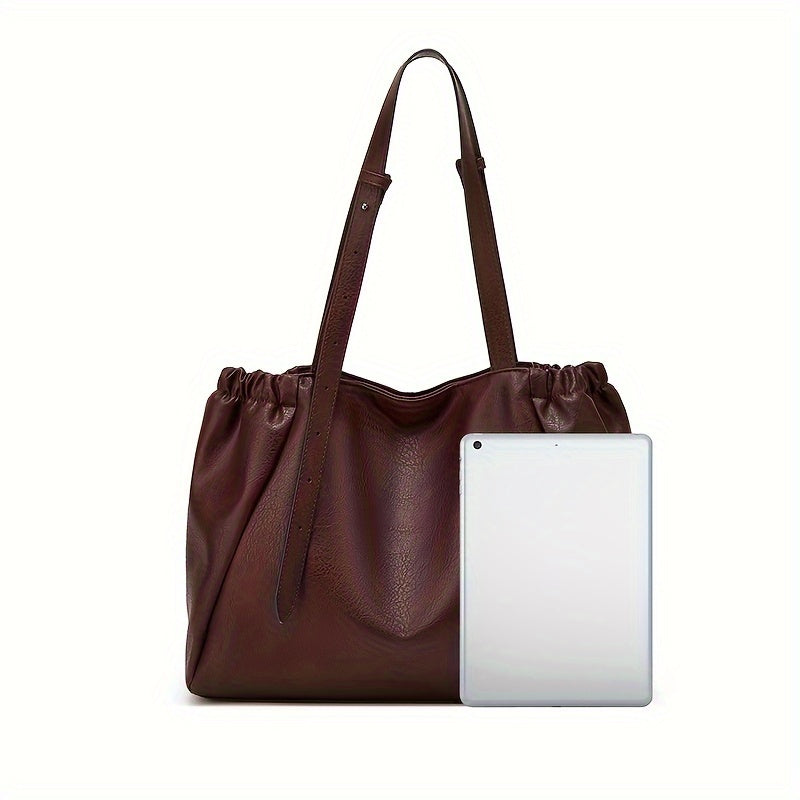 Vintage Chic Large Capacity Tote Bag - Spacious Shoulder Handbag for Women with Classic Designer Style, Durable PU Material, and Versatile Everyday Use - Perfect for Work, School, or Travel