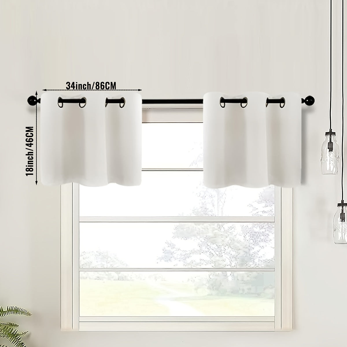 2-Piece Blackout Valance Panels - Room Darkening, Grommet Top, Half Window Treatment for Kitchen, Bathroom, Basement, Living Room, Office - Easy Home Decor Solution