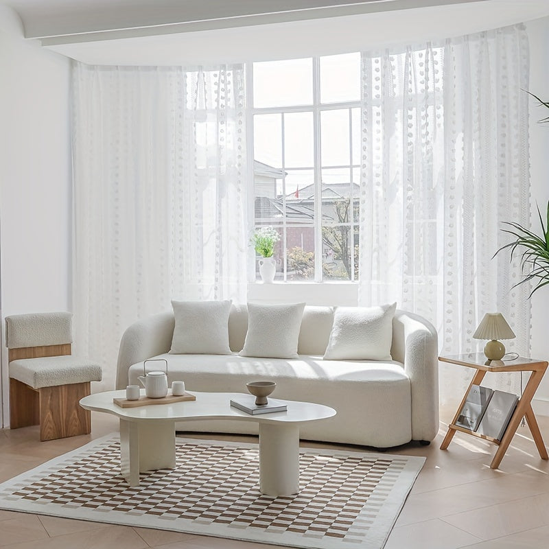 2PC French Pastoral Gauze Curtain Jacquard Four-season Universal Curtain Floating Window Living Room Bedroom Balcony Home Decoration, Bedroom, Study, Living Room, Party, Background Decoration