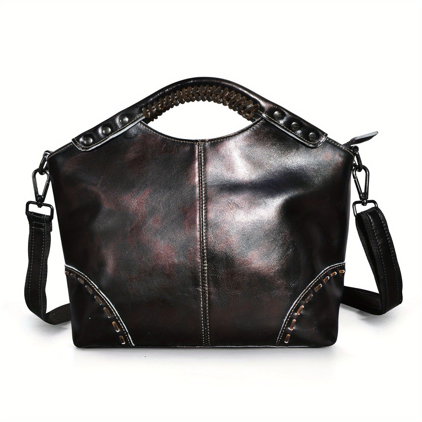 Vintage-Inspired Crazy Horse Leather Satchel Tote Bag for Women - Durable, Stitched, and Spacious with Removable Strap, Adjustable Shoulder Strap, and Polyester Lined Zippered Interior - Perfect for Work, School, or Daily Use