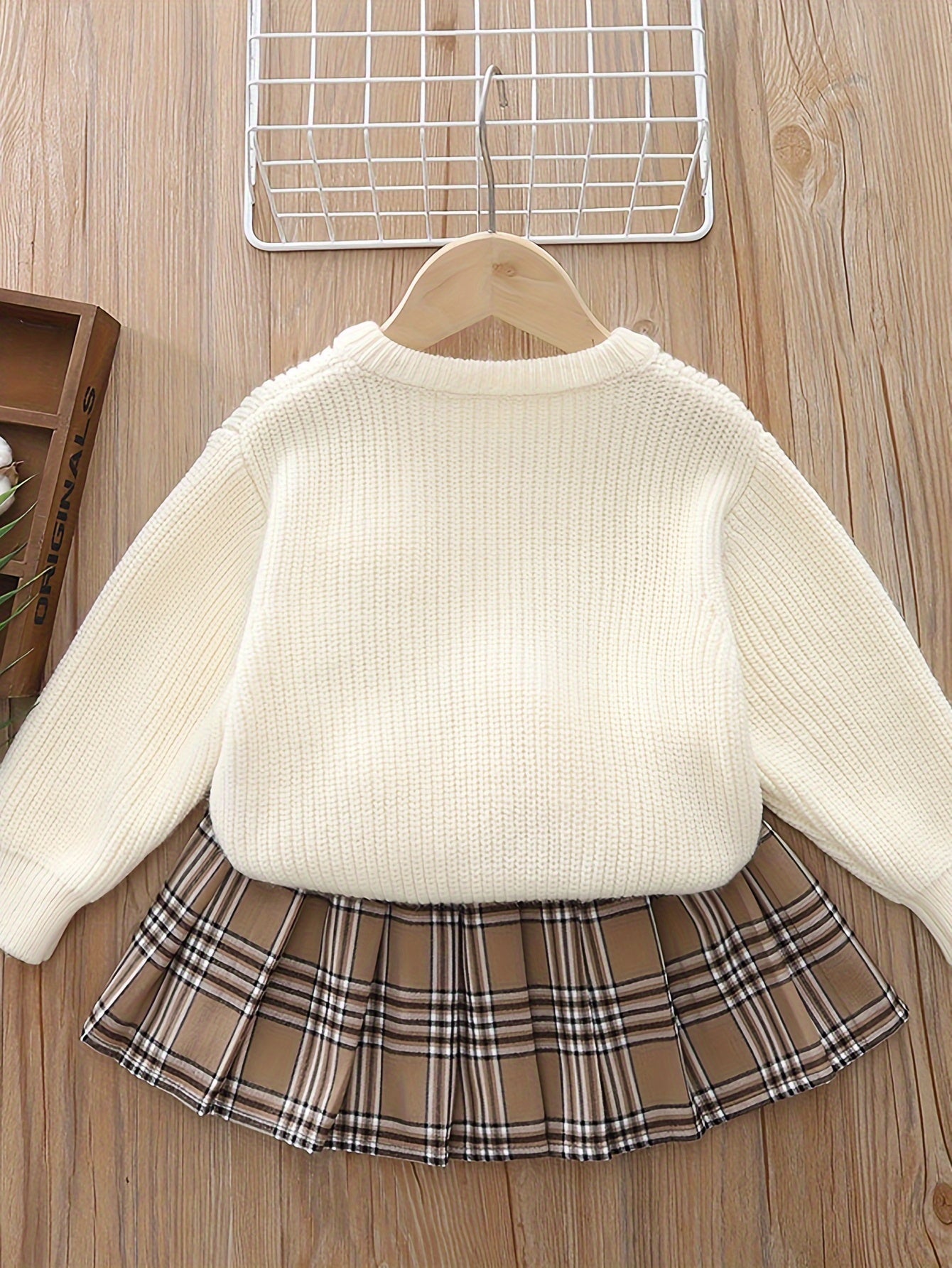 Girls' Knit Sweater and Plaid Skirt Set - Cotton Blend, Acrylic and Polyester - Bow Detail - Regular Fit Dressy Outfit for Children 12 and Under - Ideal for Fall/Winter