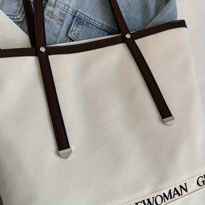 Luxurious Canvas Tote Handbag for Women - Spacious Premium Shoulder Bag with Secure Zipper Closure, Stylish Daily Commuter Bag with No Edge Paint - Accessory-Free, Durable, and Easy to Clean