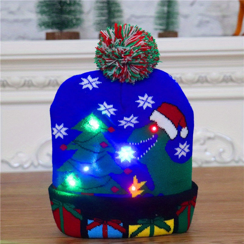 1PC LED Christmas Knitted Hat Light Up Xmas Beanie Cap Unisex Winter Beanie Sweater Hat with Colorful LEDs for Christmas New Year