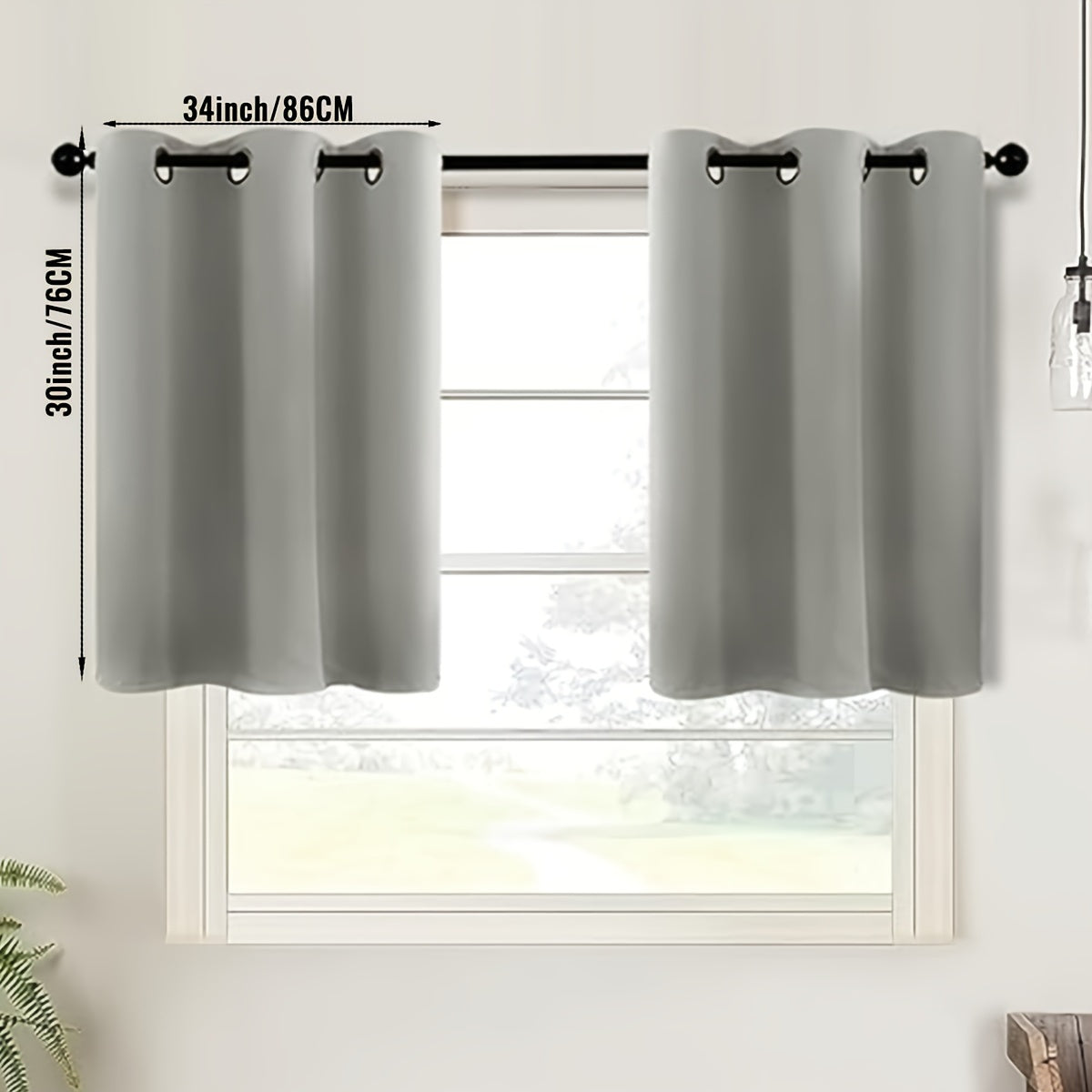 2-Piece Blackout Valance Panels - Room Darkening, Grommet Top, Half Window Treatment for Kitchen, Bathroom, Basement, Living Room, Office - Easy Home Decor Solution