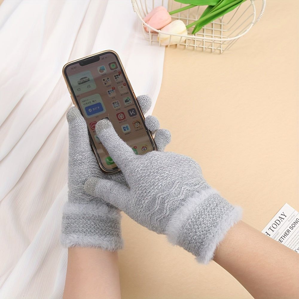CozyTouch Gloves - Soft, Warm, and Water-Resistant Full Finger Knitted Gloves with Touch Screen Compatibility, Elastic Fitting, and Fleece Lining for Cold Weather Outdoor Activities - One Size Fits Most, Solid Colors