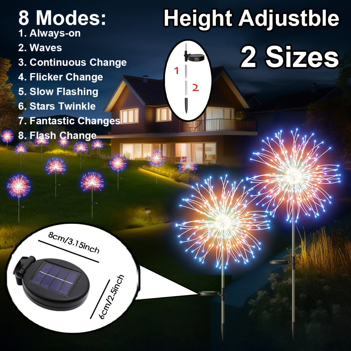 1pc 200LEDs Solar Fireworks Lights Outdoor Solar Garden Lights Outdoor 8 Lighting Modes With Remote Control 60/90/150 LED DIY Starburst Fairy Lights For Patio Christmas Party Yard Decorative Halloween Decorations Light Outdoor