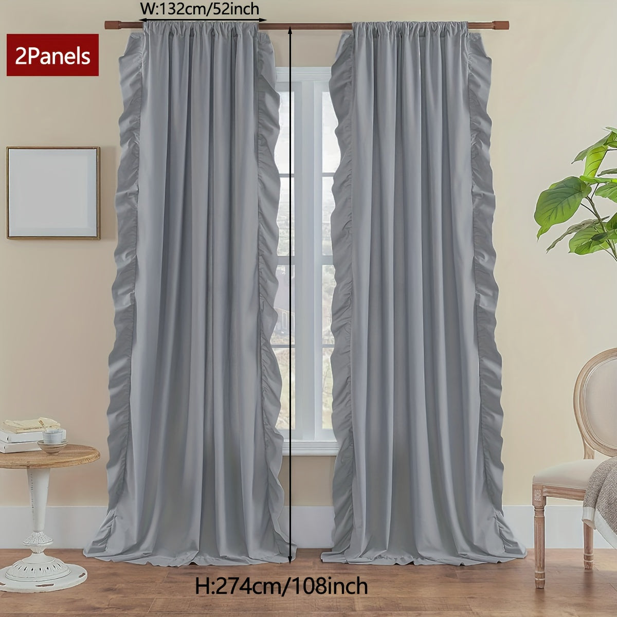 2-Panel French Romantic Ruffled Semi-Blackout Curtains - Elegant White Bay Window Balcony Decor for Living Room and Bedroom - Country Chic Home Decor with Soft Ruffles and Easy Hang Design