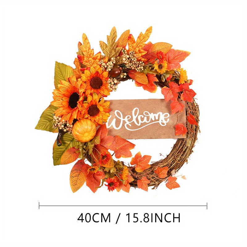 Autumn Bliss 15.8" Wreath - Artificial Maple Leaf & Berry Design for Front Door Decor, Perfect for Halloween, Harvest Festival, Weddings & Christmas, Christmas Decor, for Thanksgiving