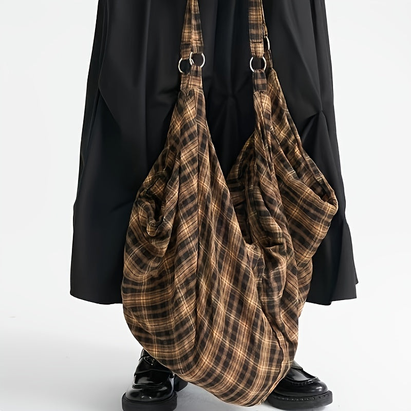 Chic Rock-Inspired Plaid Canvas Backpack - Spacious & Versatile for Work or Casual Outings, Durable Shoulder Straps, Zip Closure