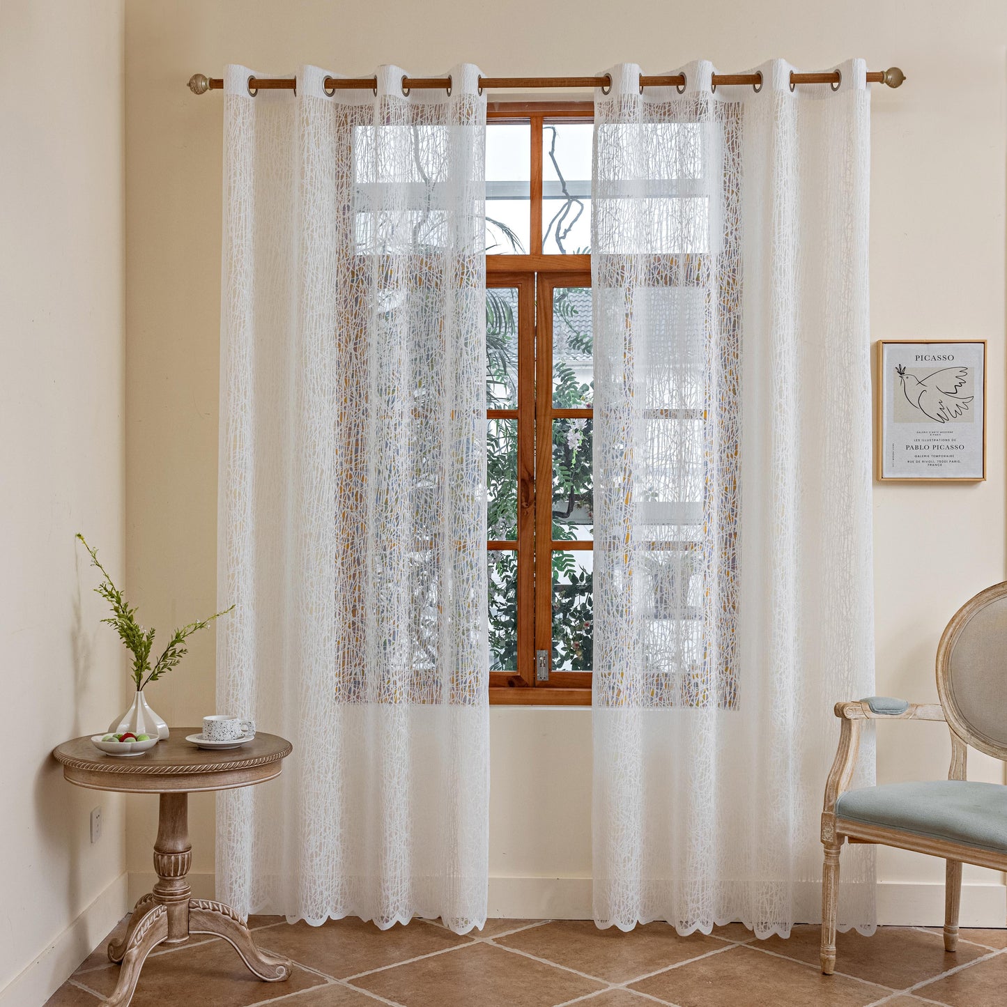 1pc Elegant Grid Sheer Curtain with Grommet Top - Enhance Your Home Decor with Soft Filtered Light, Perfect for Living Room, Bedroom, Kitchen, Patio, and Villa - Easy to Install and Maintain