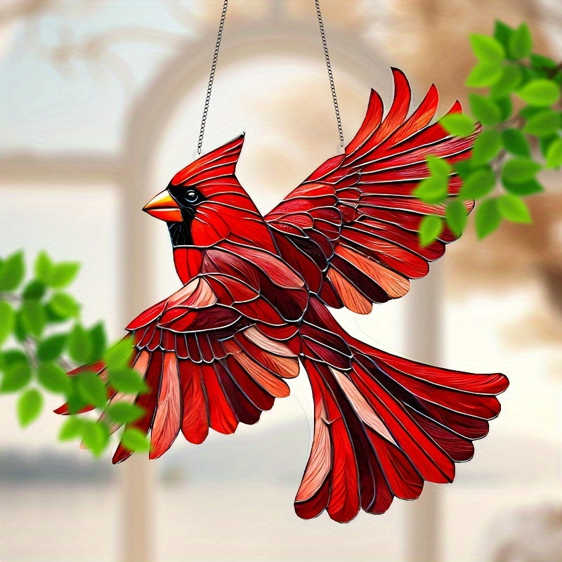 Christmas Cardinal Bird Suncatcher - 8" Hanging Animal Decoration, Gift for Mom, Birthday Present for Her, Inspiring Retirement Gifts for Women, Holiday Home & Wall Decor, Festive Room Ornament